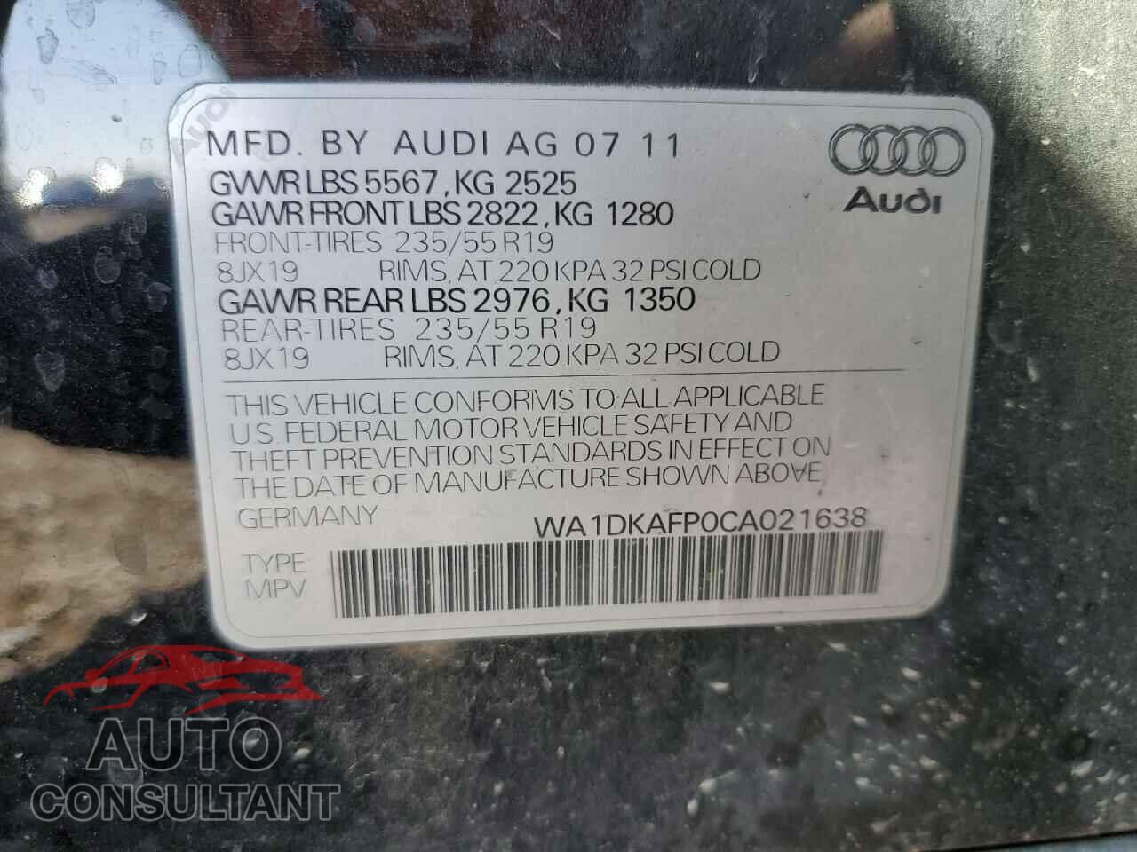 AUDI Q5 2012 - WA1DKAFP0CA021638