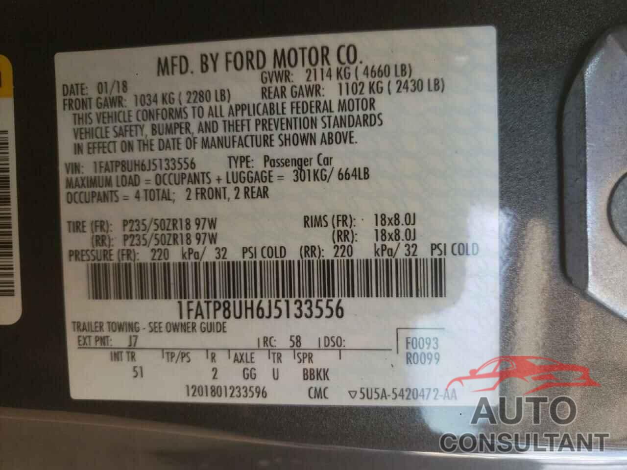 FORD MUSTANG 2018 - 1FATP8UH6J5133556