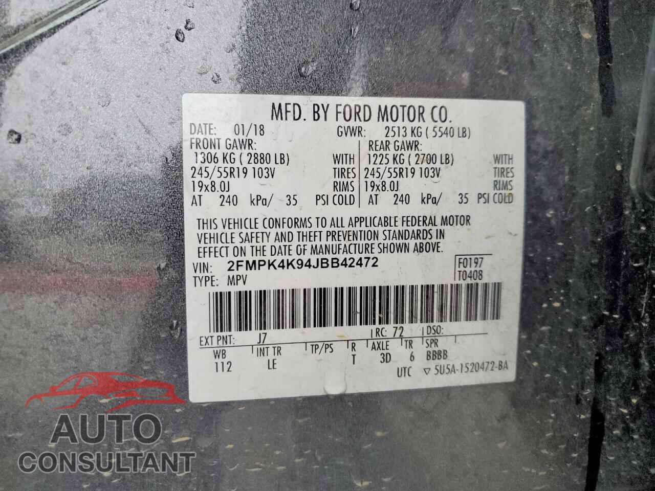 FORD EDGE 2018 - 2FMPK4K94JBB42472