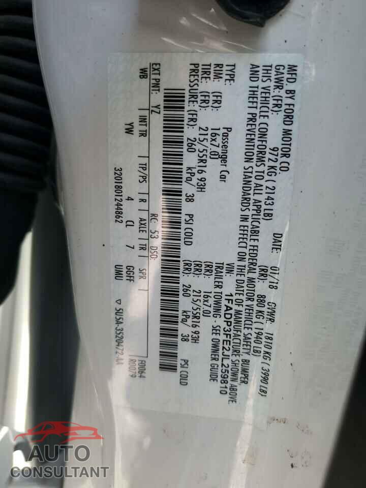 FORD FOCUS 2018 - 1FADP3FE2JL259810