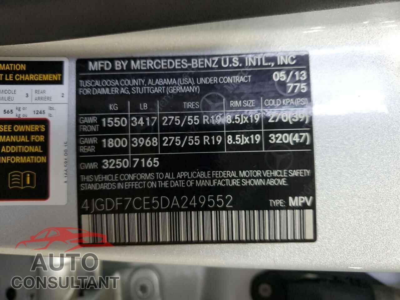 MERCEDES-BENZ GL-CLASS 2013 - 4JGDF7CE5DA249552