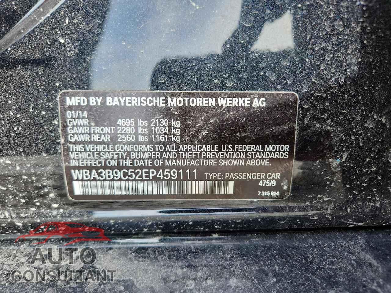 BMW 3 SERIES 2014 - WBA3B9C52EP459111