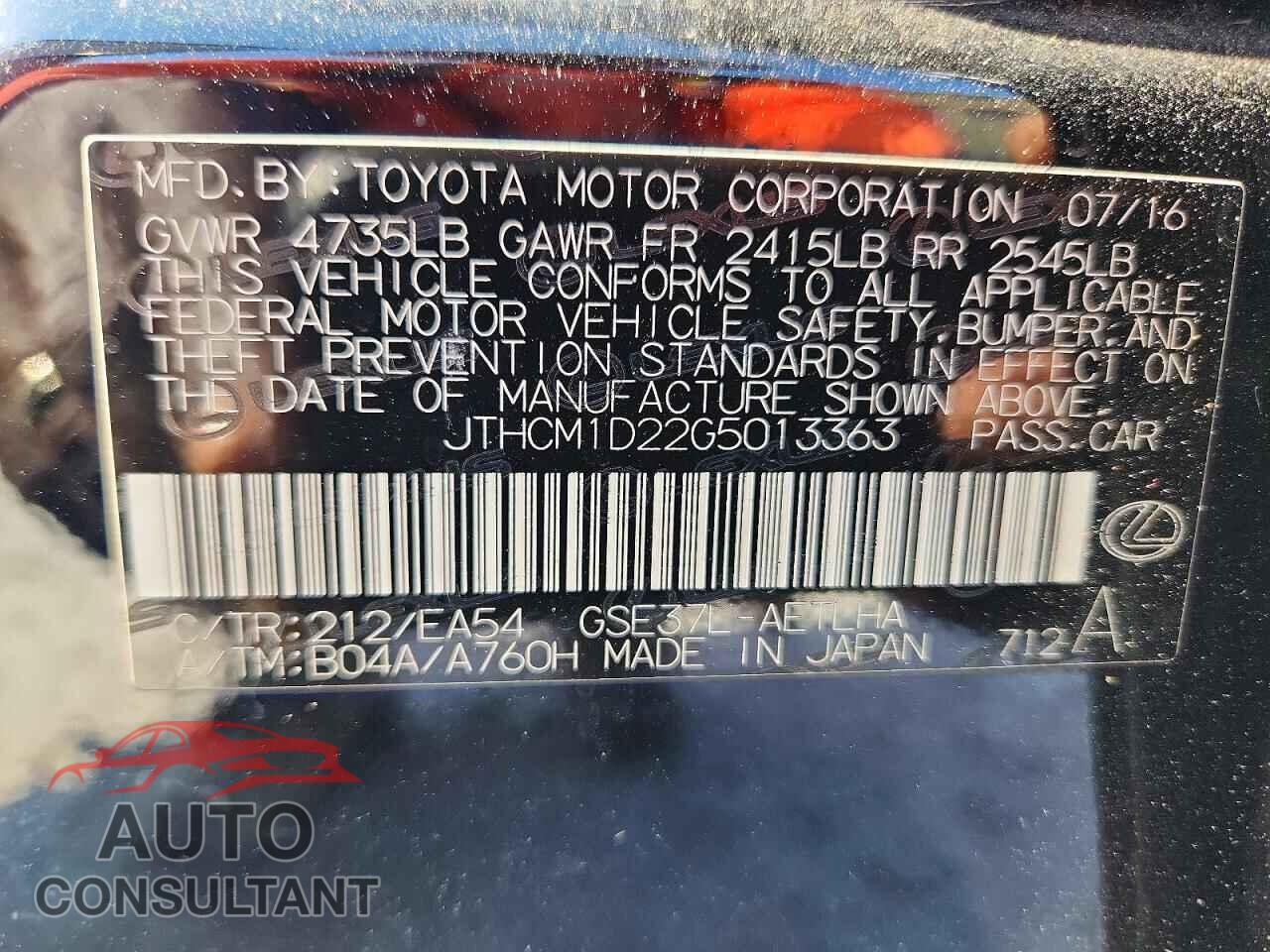 LEXUS IS 2016 - JTHCM1D22G5013363