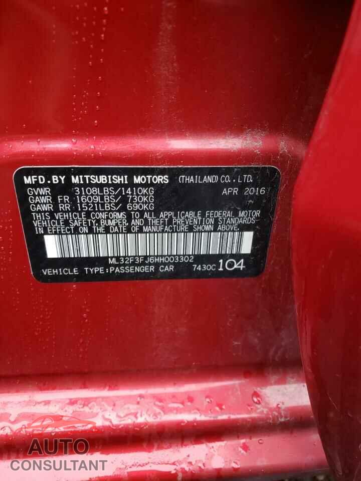 MITSUBISHI MIRAGE 2017 - ML32F3FJ6HH003302