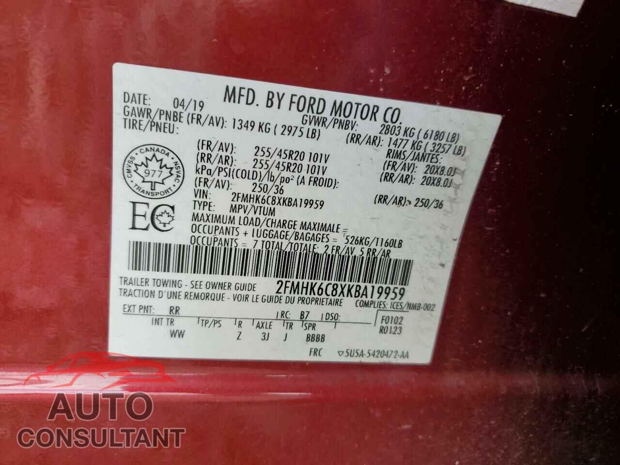FORD FLEX 2019 - 2FMHK6C8XKBA19959