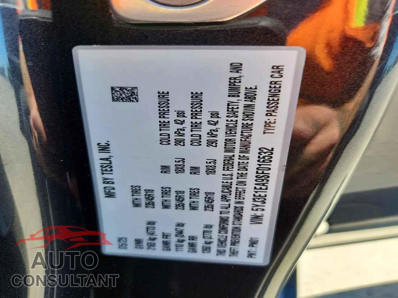 TESLA MODEL 3 2025 - 5YJ3E1EA9SF016532