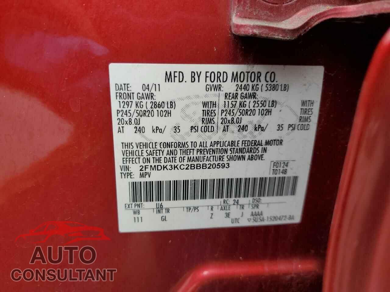FORD EDGE 2011 - 2FMDK3KC2BBB20593