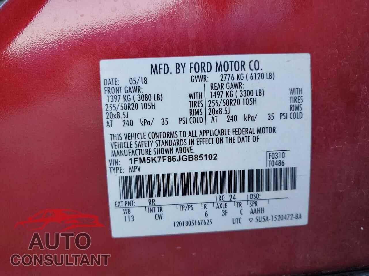 FORD EXPLORER 2018 - 1FM5K7F86JGB85102