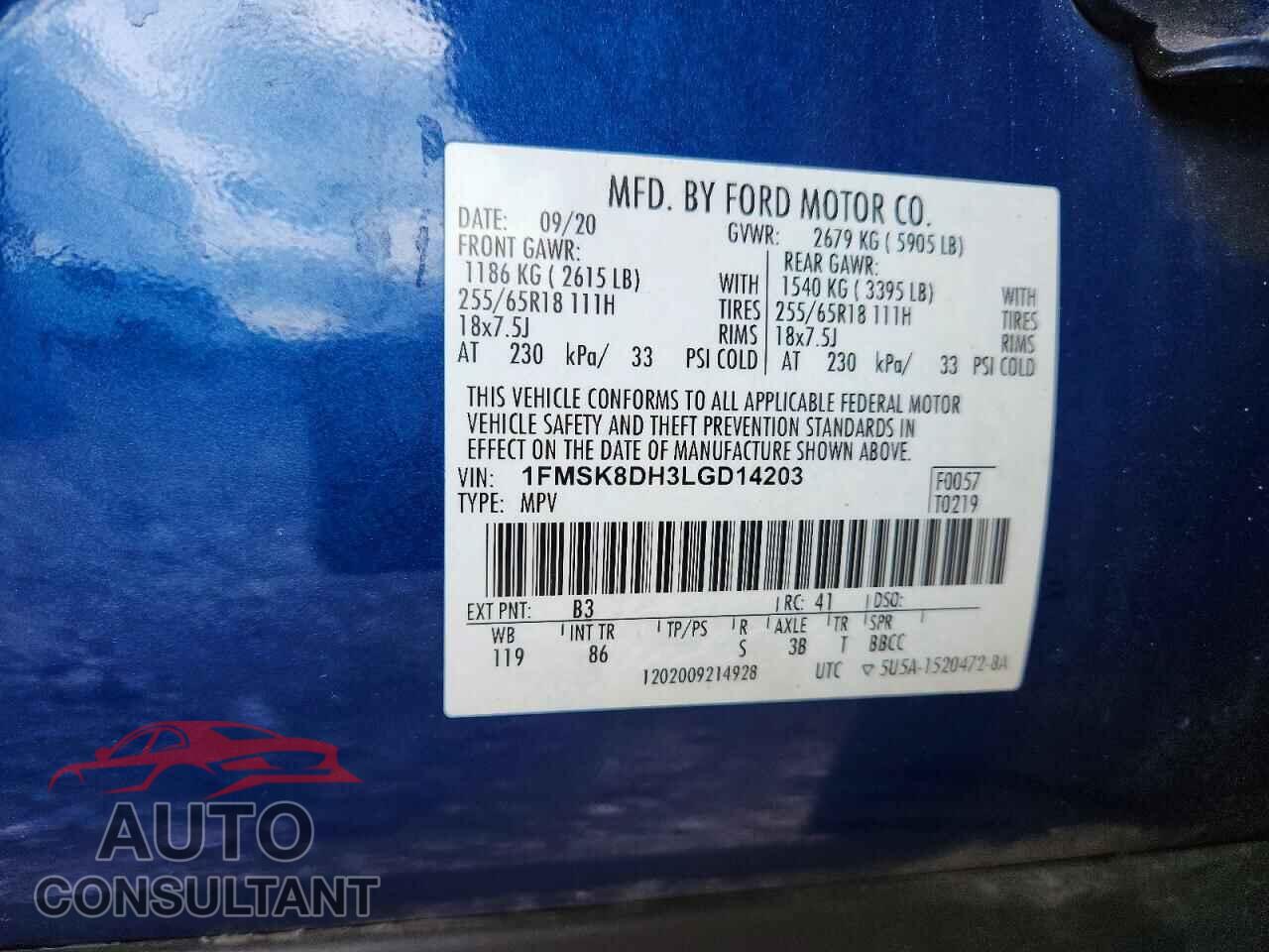 FORD EXPLORER 2020 - 1FMSK8DH3LGD14203