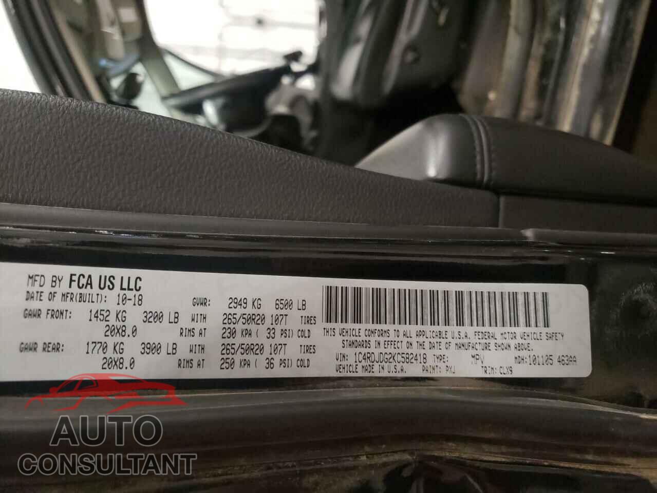 DODGE DURANGO 2019 - 1C4RDJDG2KC582418