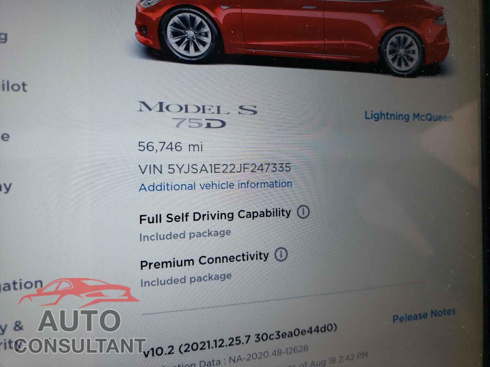 TESLA MODEL S 2018 - 5YJSA1E22JF247335