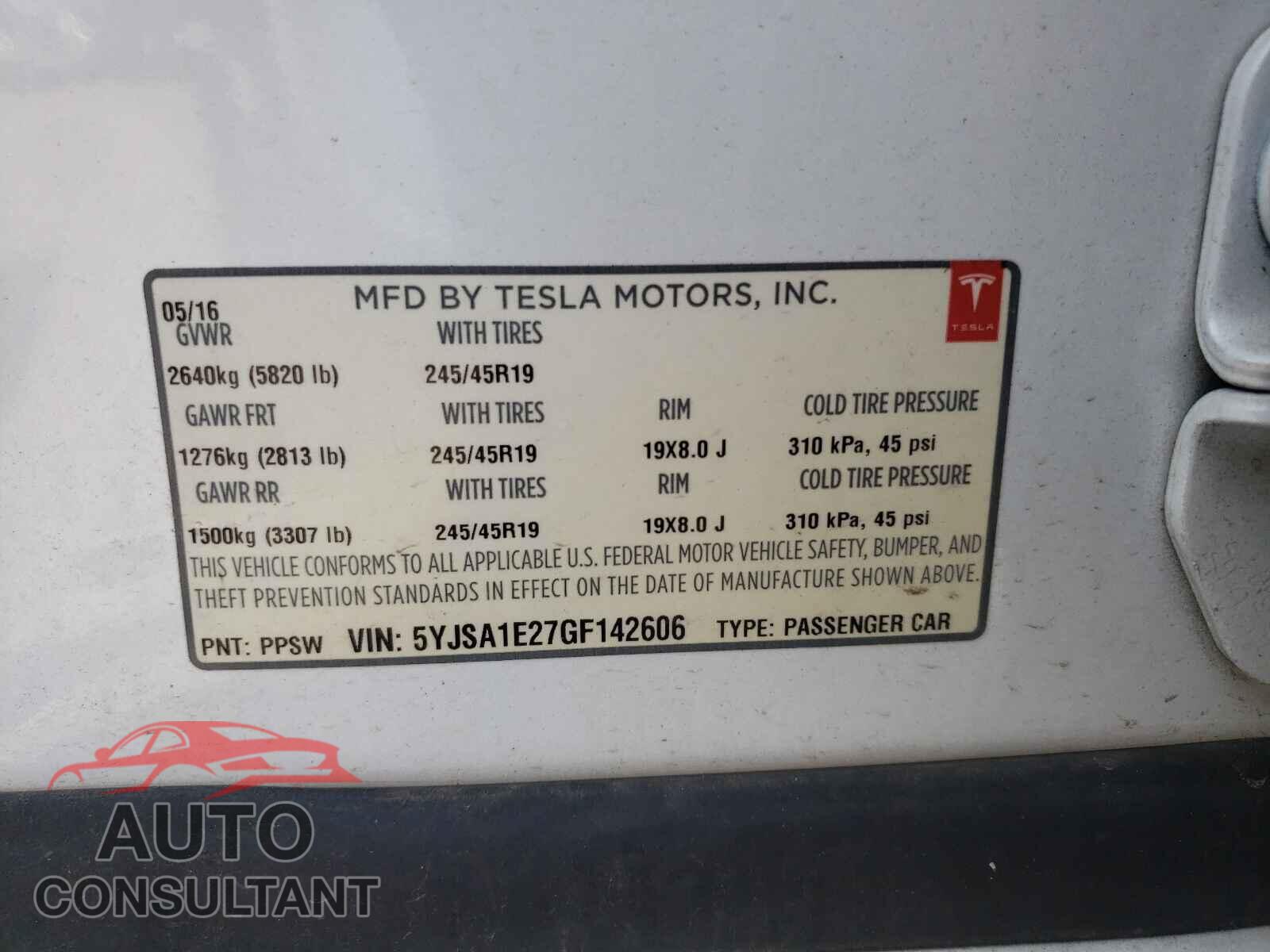 TESLA MODEL S 2016 - 5YJSA1E27GF142606