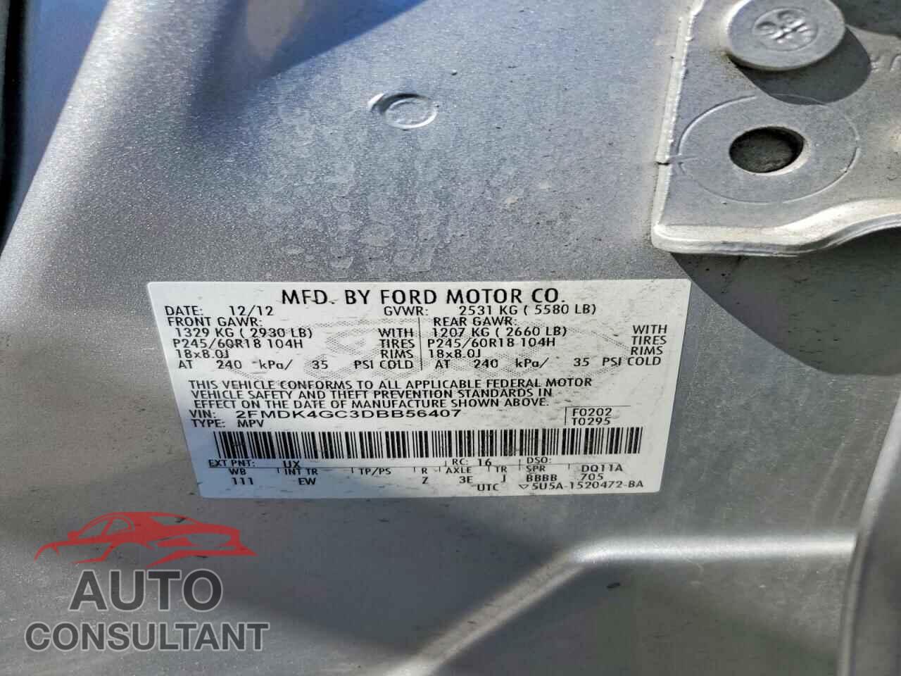 FORD EDGE 2013 - 2FMDK4GC3DBB56407
