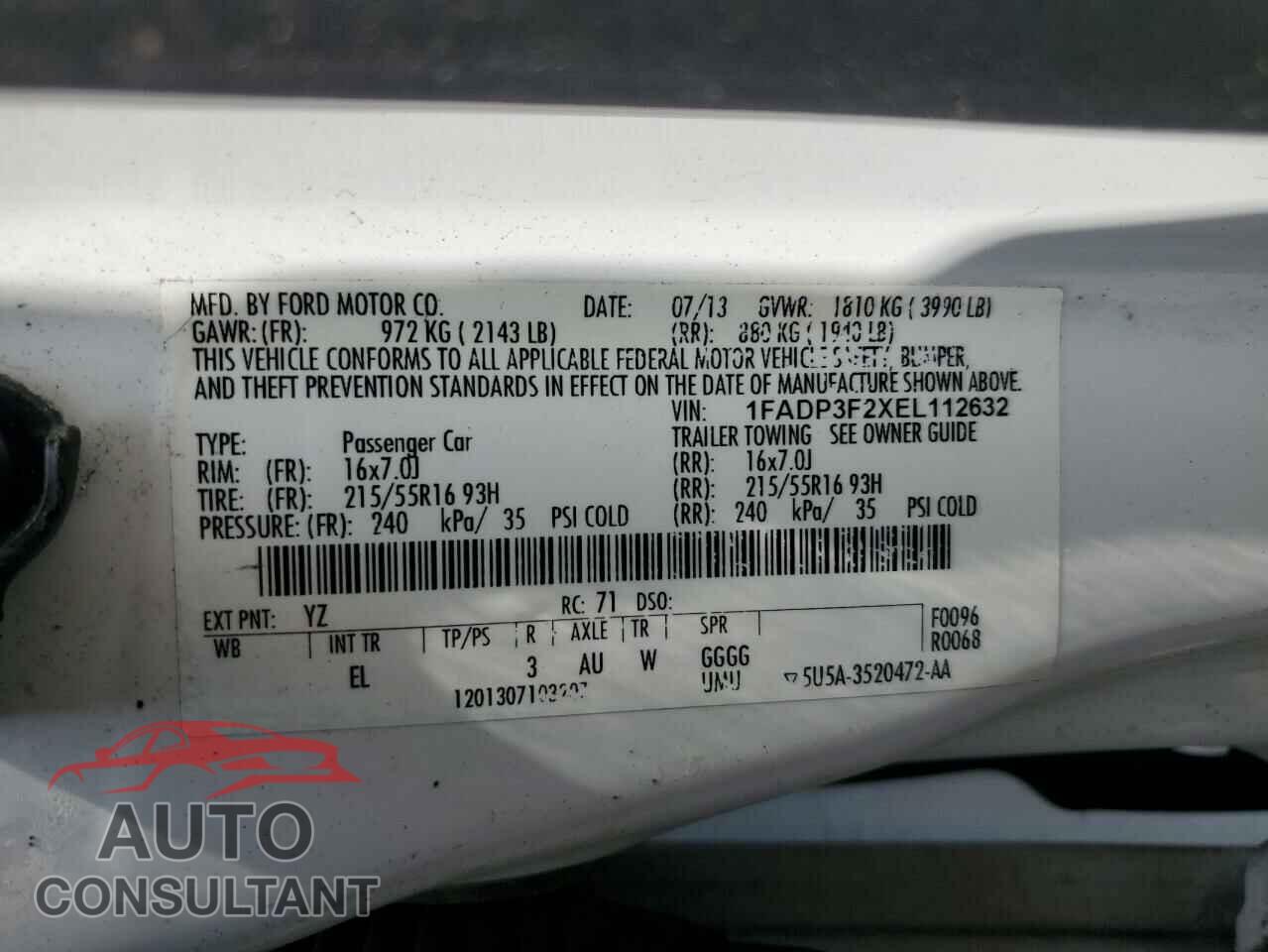 FORD FOCUS 2014 - 1FADP3F2XEL112632