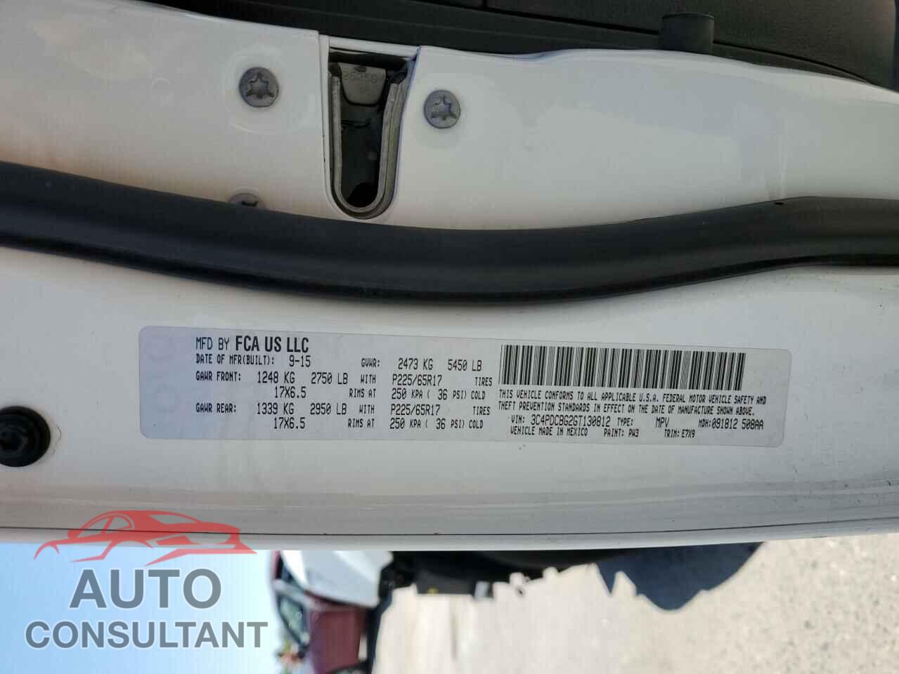 DODGE JOURNEY 2016 - 3C4PDCBG2GT130812