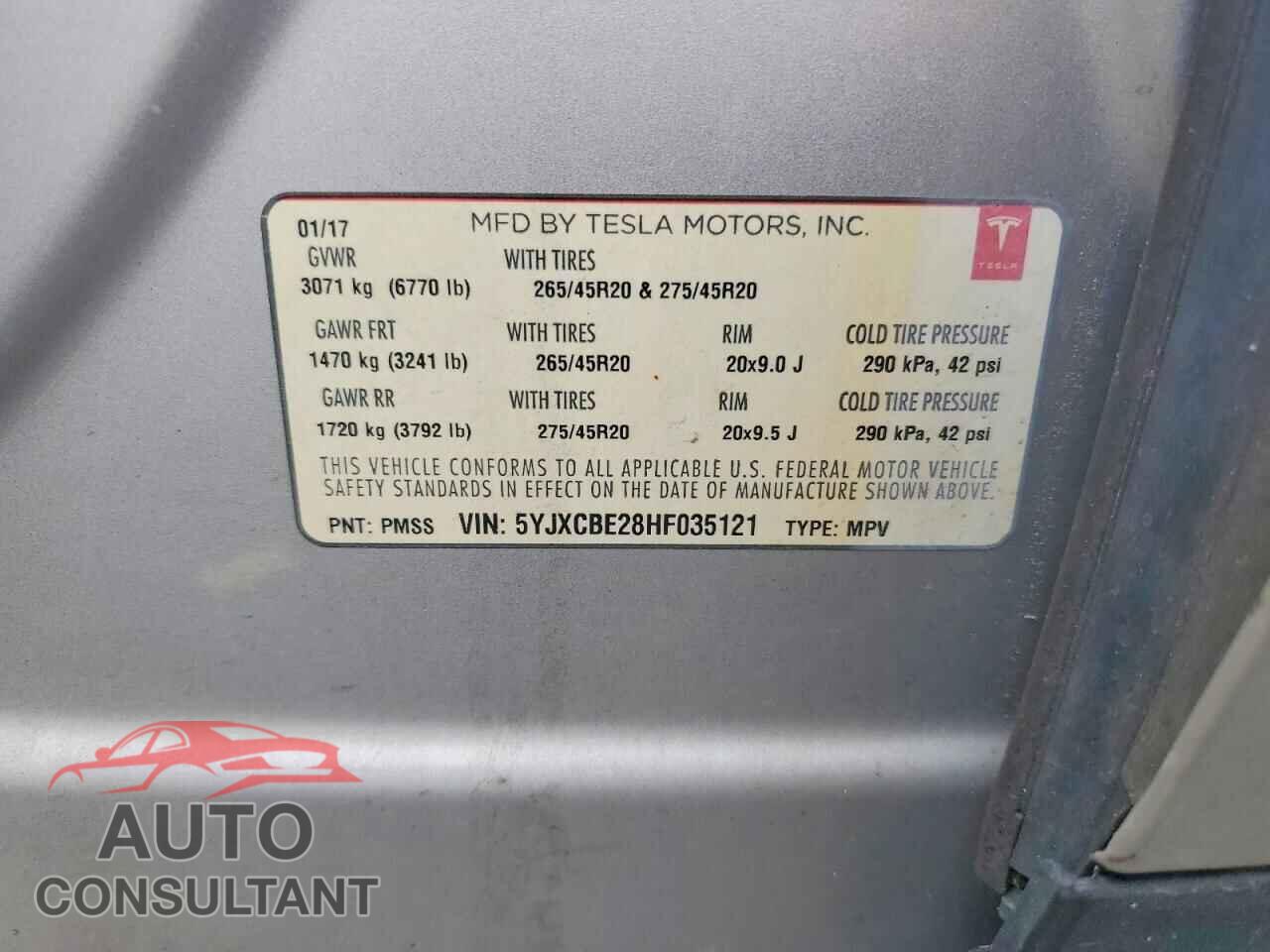 TESLA MODEL X 2017 - 5YJXCBE28HF035121