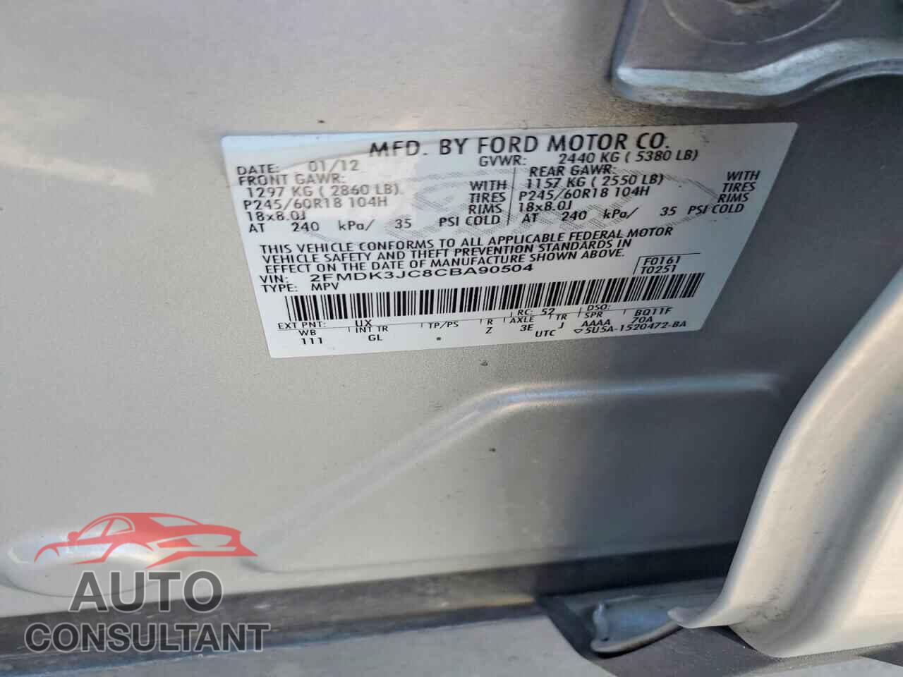 FORD EDGE 2012 - 2FMDK3JC8CBA90504