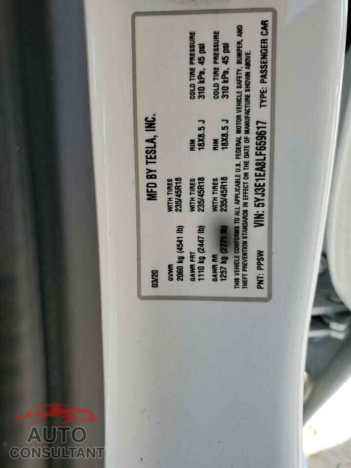 TESLA MODEL 3 2020 - 5YJ3E1EA8LF659617