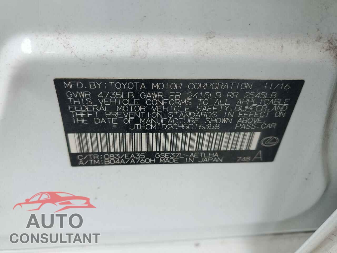 LEXUS IS 2017 - JTHCM1D20H5016358