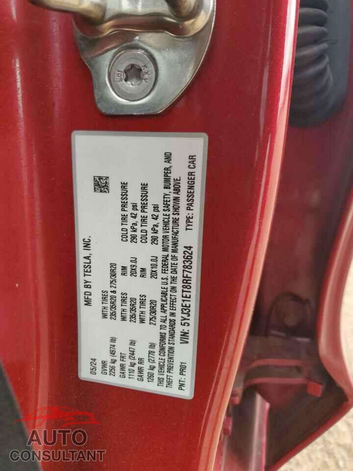 TESLA MODEL 3 2024 - 5YJ3E1ET8RF783624