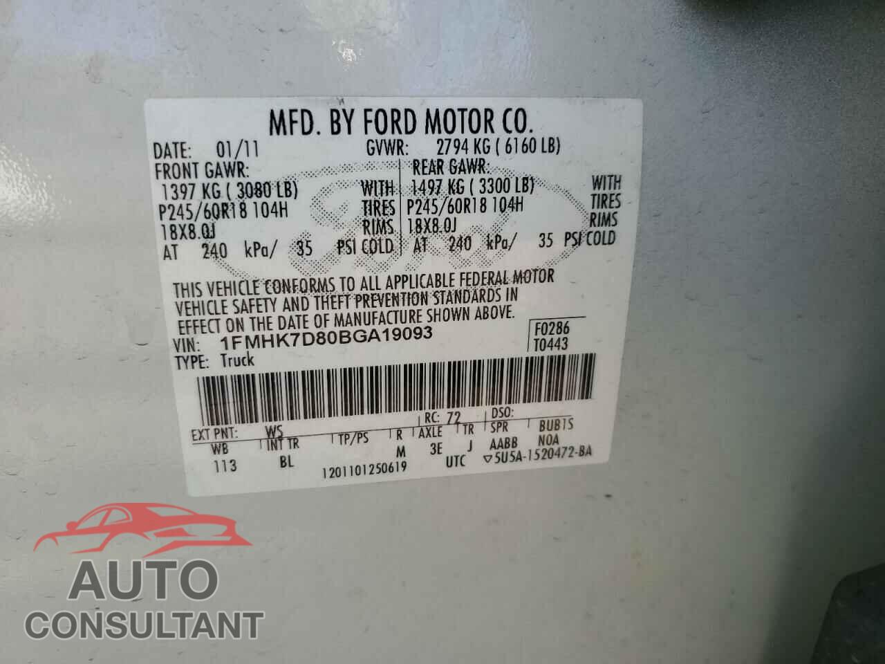 FORD EXPLORER 2011 - 1FMHK7D80BGA19093