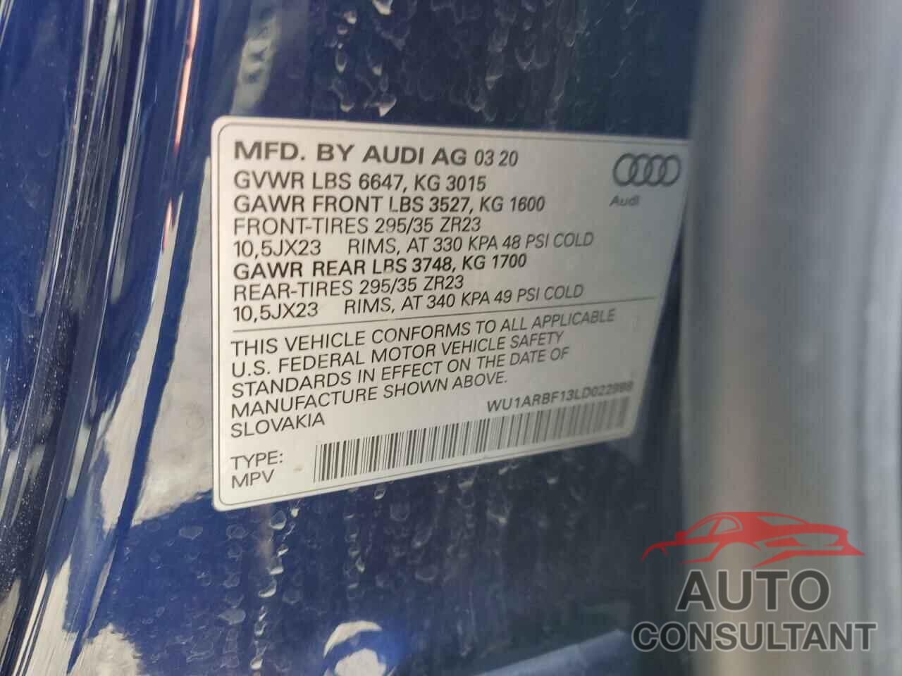 AUDI RS 2020 - WU1ARBF13LD022998