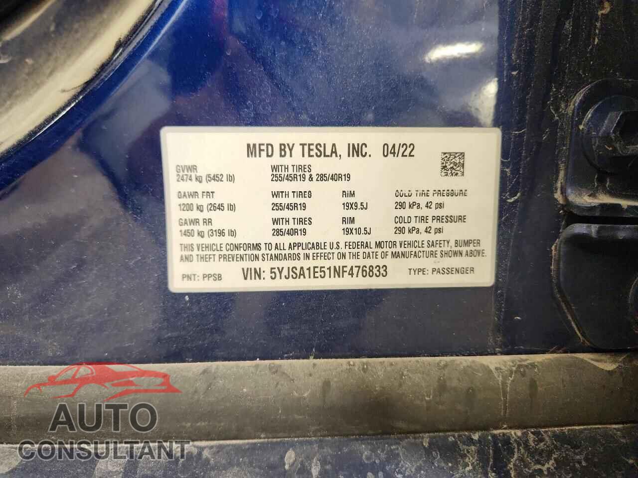 TESLA MODEL S 2022 - 5YJSA1E51NF476833
