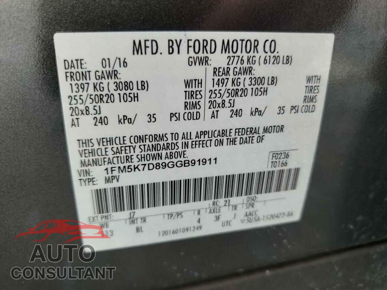 FORD EXPLORER 2016 - 1FM5K7D89GGB91911