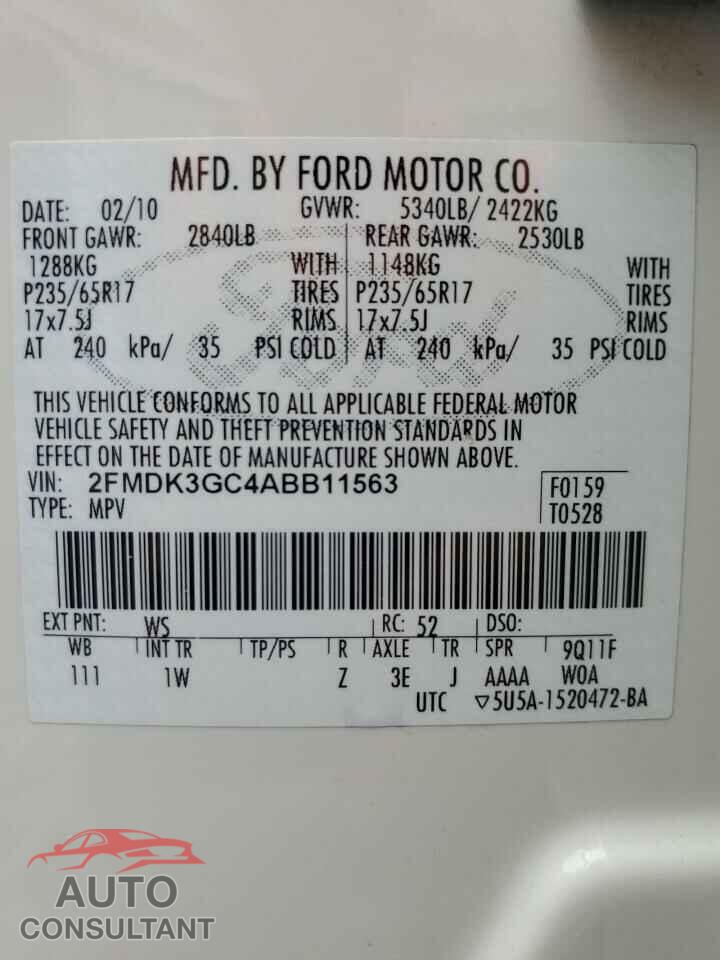 FORD EDGE 2010 - 2FMDK3GC4ABB11563