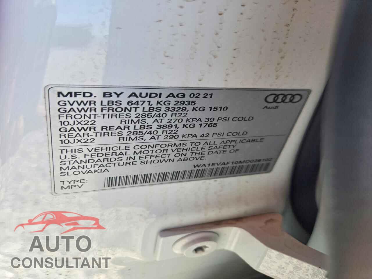 AUDI Q8 2021 - WA1EVAF10MD029102
