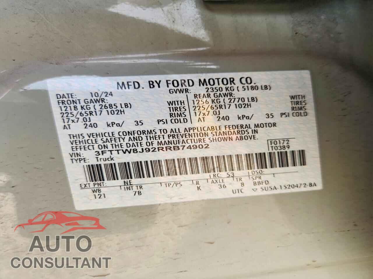 FORD MAVERICK 2024 - 3FTTW8J92RRB74902