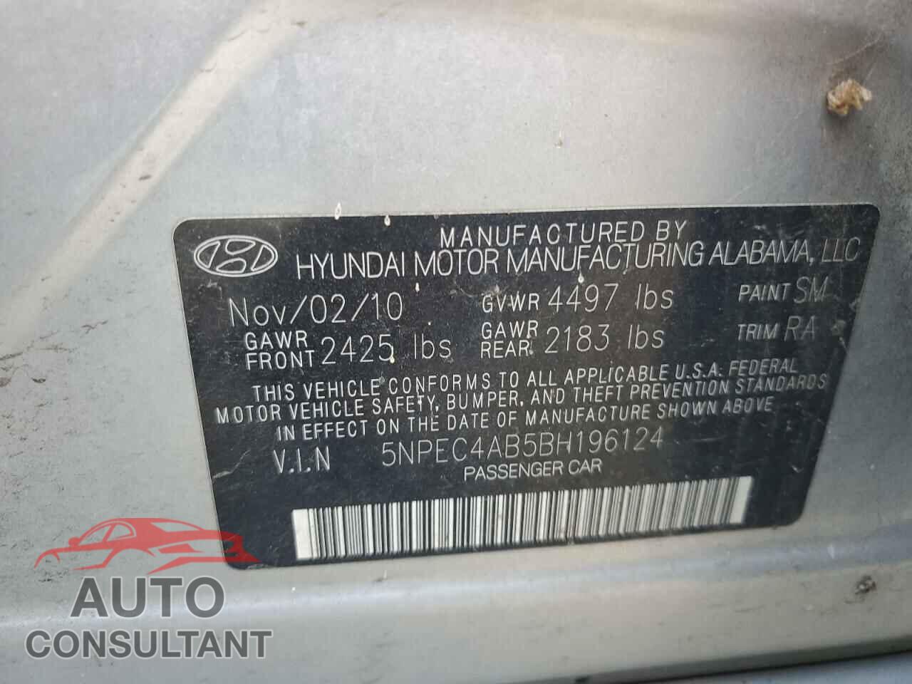 HYUNDAI SONATA 2011 - 5NPEC4AB5BH196124