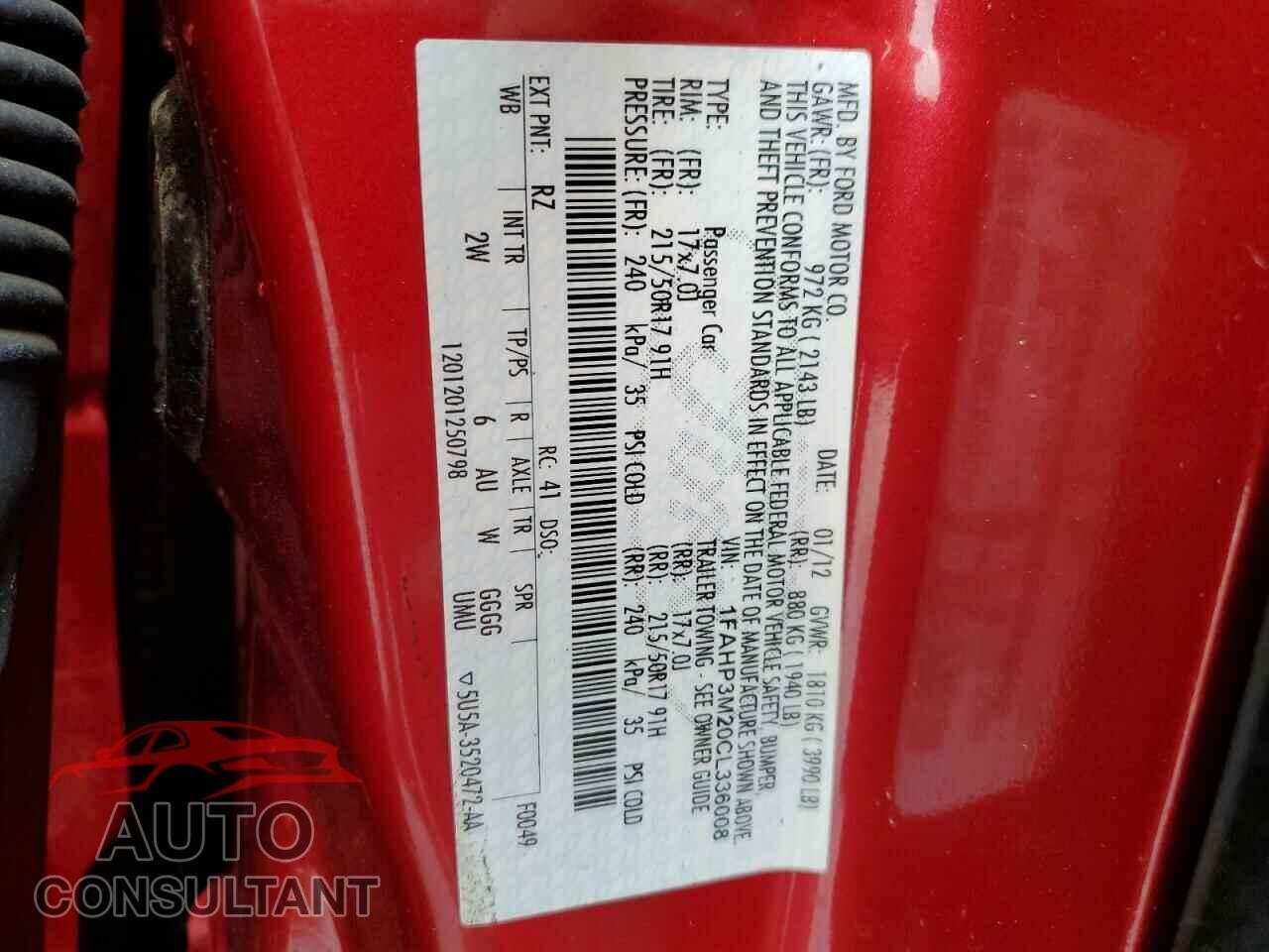 FORD FOCUS 2012 - 1FAHP3M20CL336008