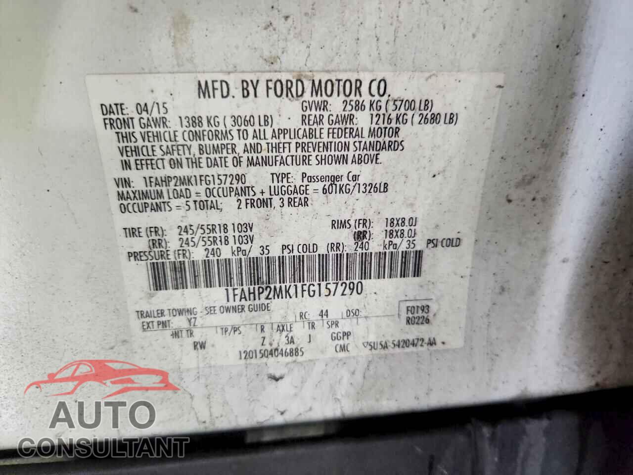 FORD TAURUS 2015 - 1FAHP2MK1FG157290