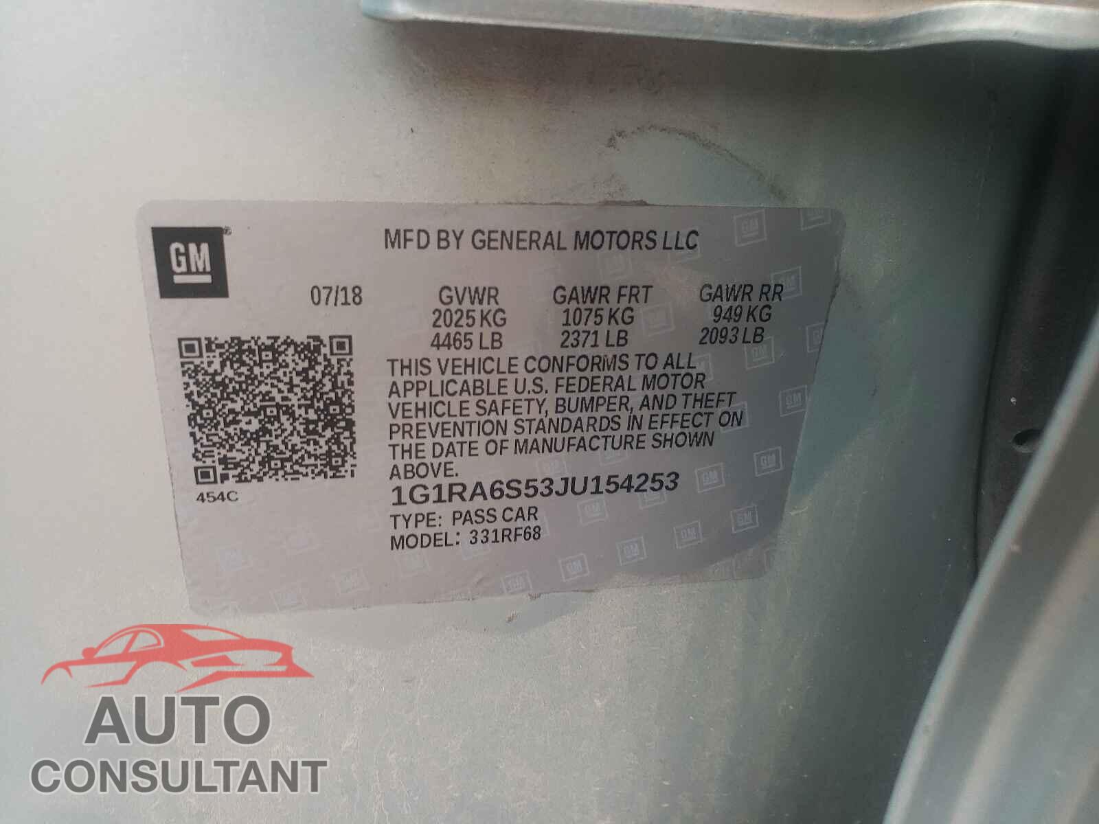 CHEVROLET VOLT 2018 - 1G1RA6S53JU154253