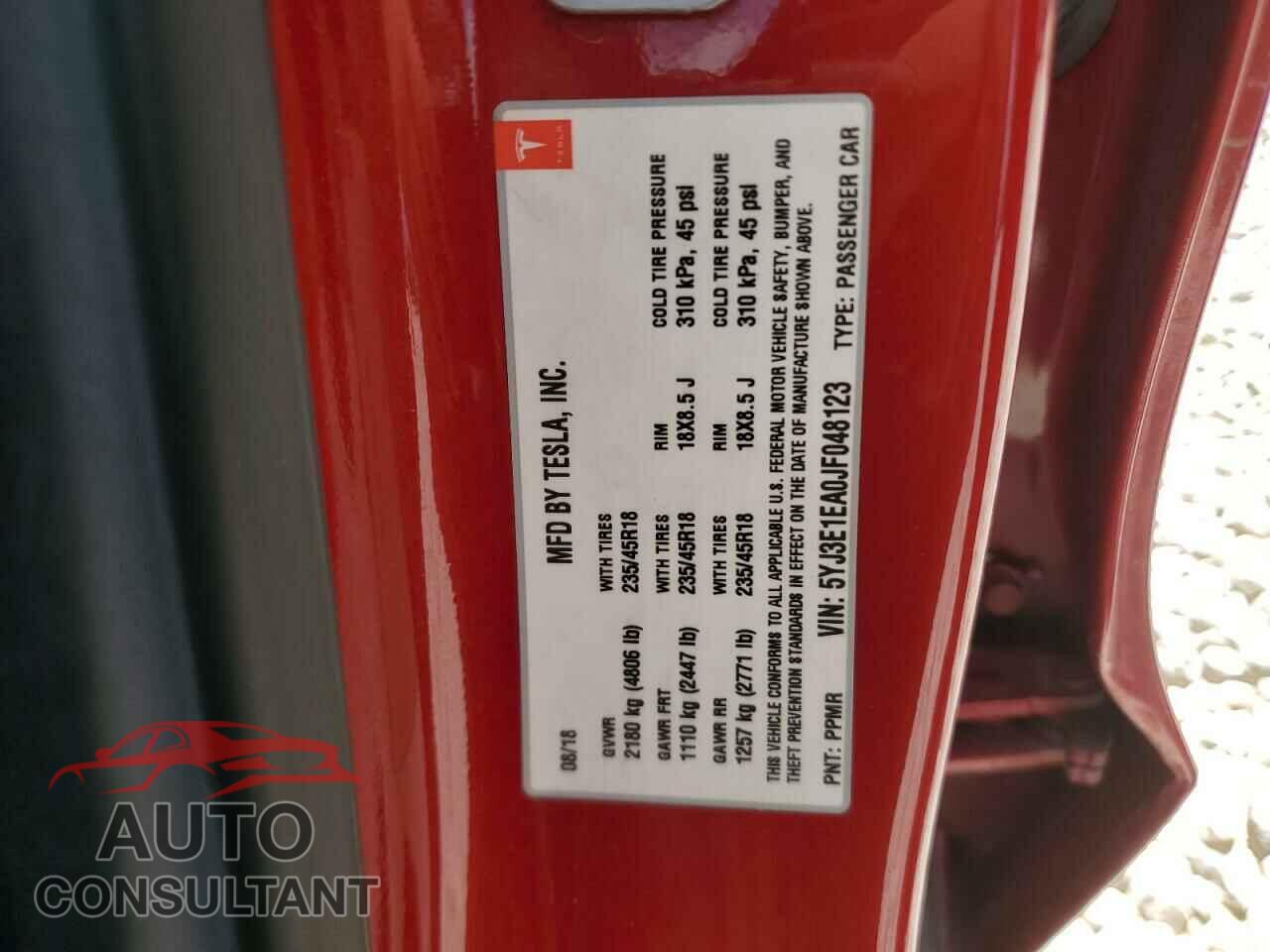 TESLA MODEL 3 2018 - 5YJ3E1EA0JF048123