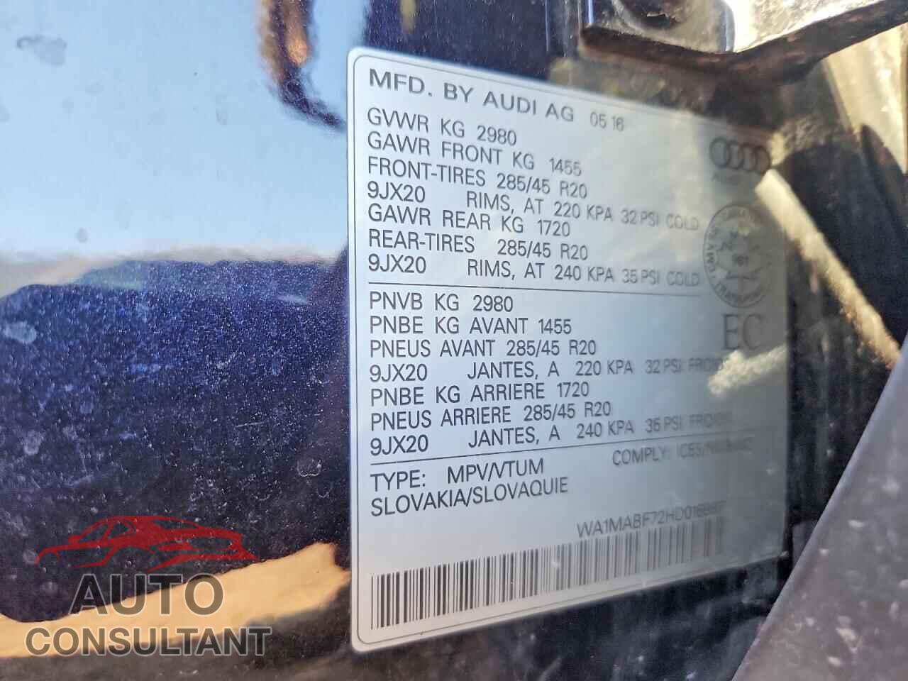 AUDI Q7 2017 - WA1MABF72HD016987