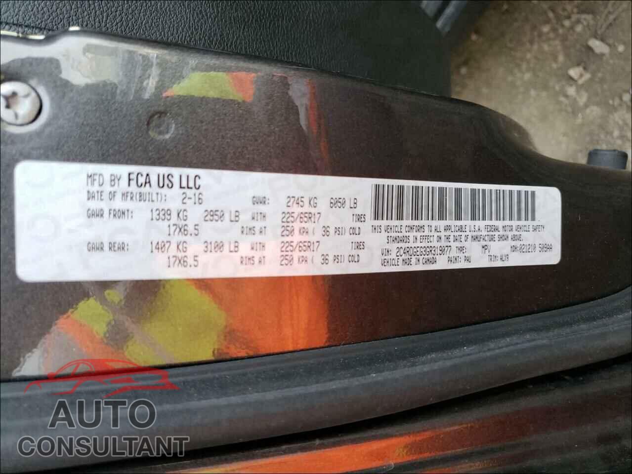 DODGE GRAND CARA 2016 - 2C4RDGEG3GR319077