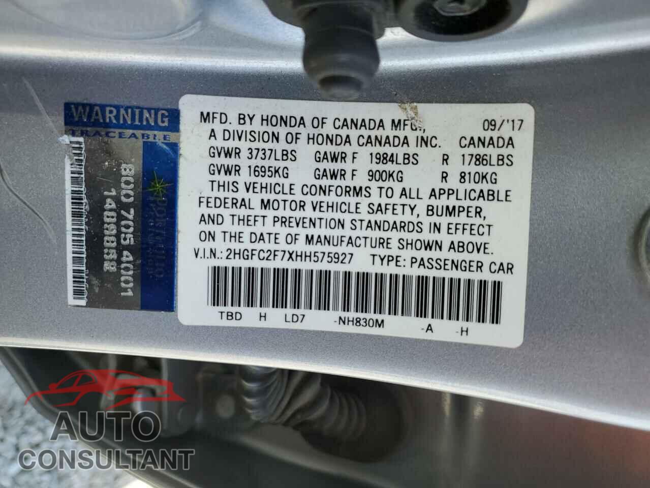 HONDA CIVIC 2017 - 2HGFC2F7XHH575927