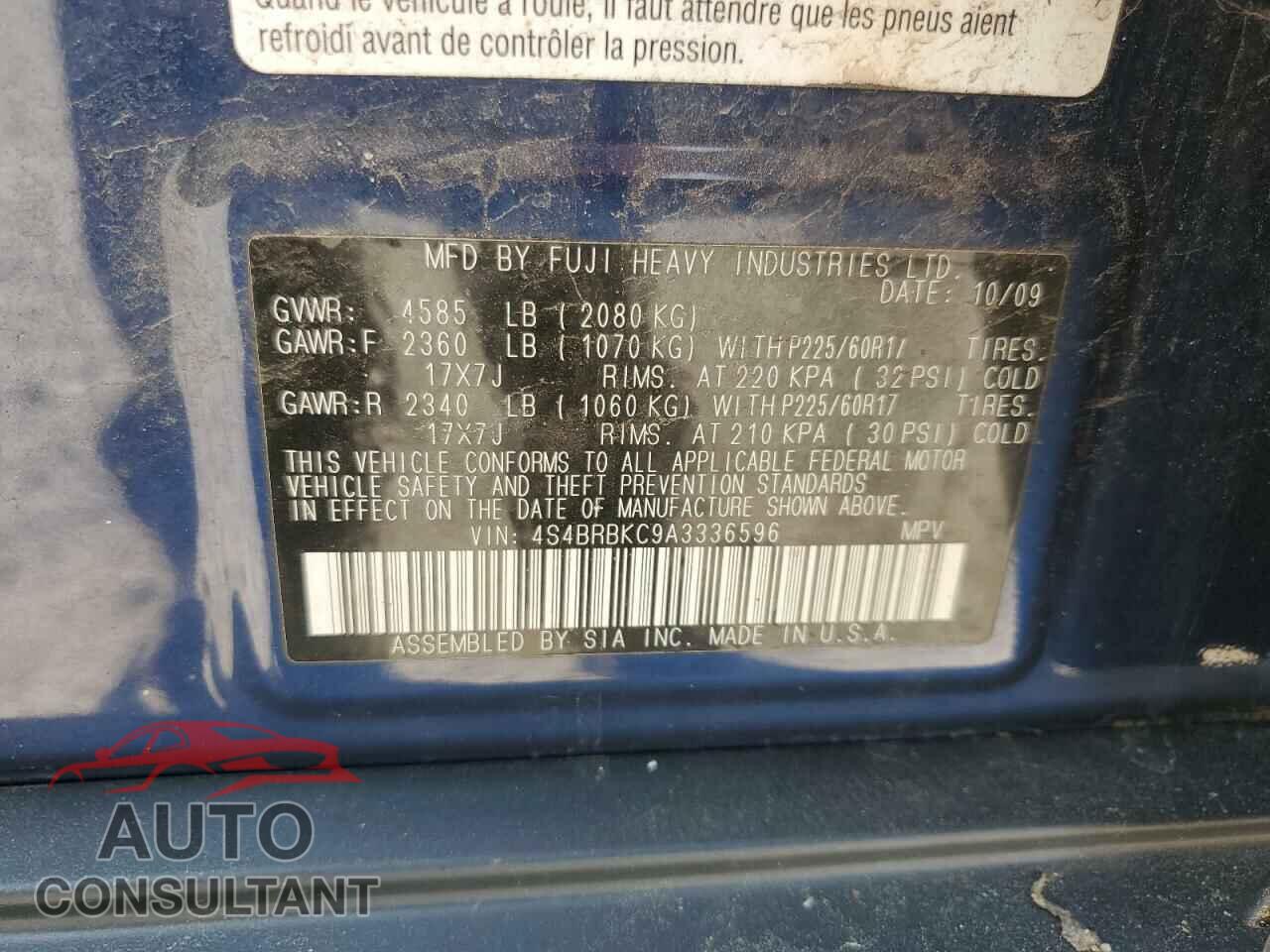 SUBARU OUTBACK 2010 - 4S4BRBKC9A3336596