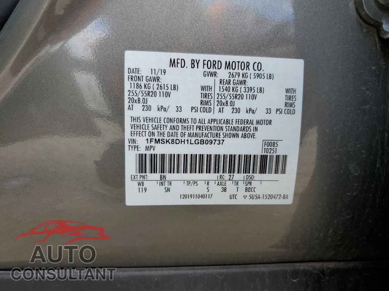 FORD EXPLORER 2020 - 1FMSK8DH1LGB09737