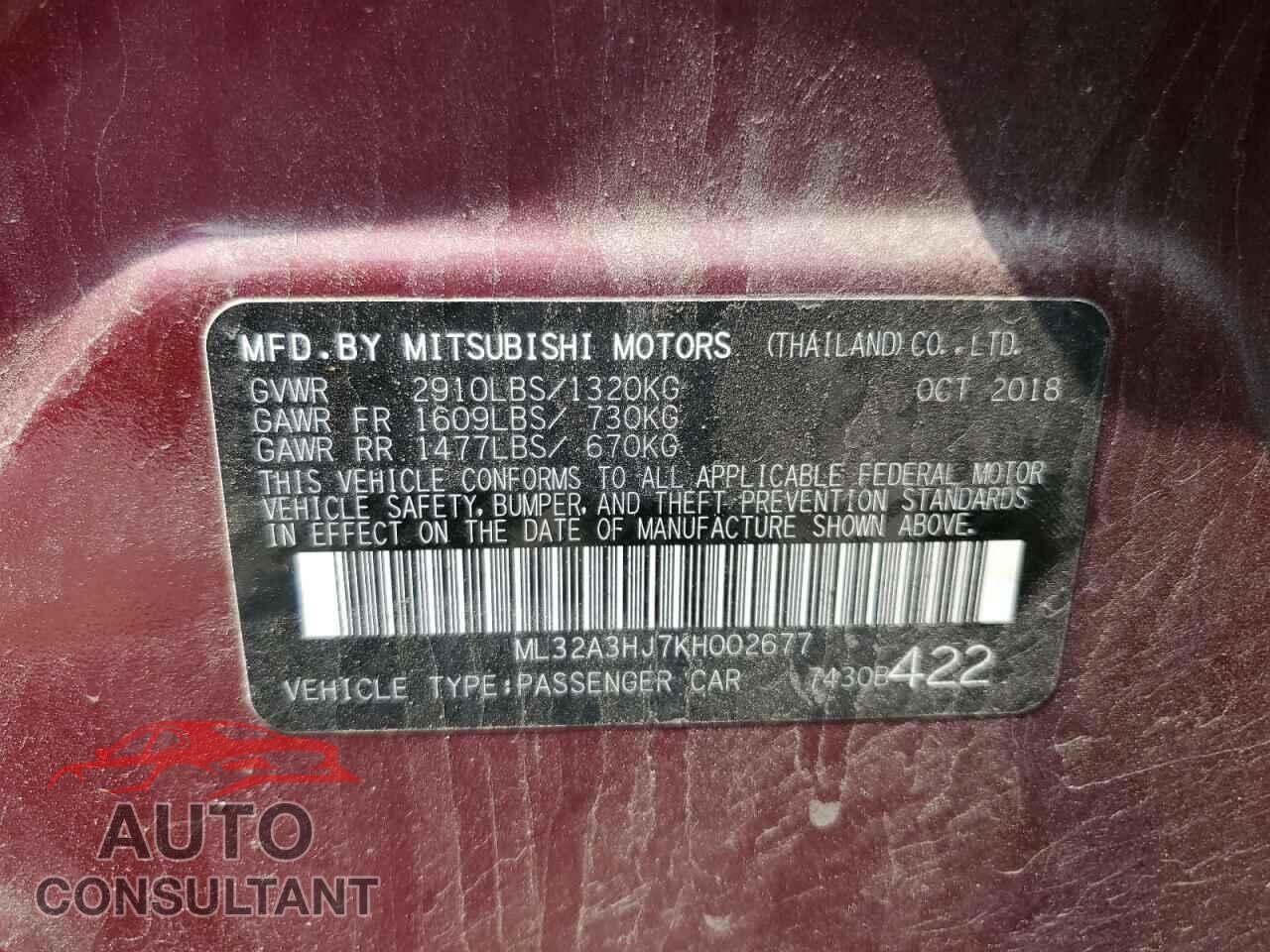 MITSUBISHI MIRAGE LE 2019 - ML32A3HJ7KH002677