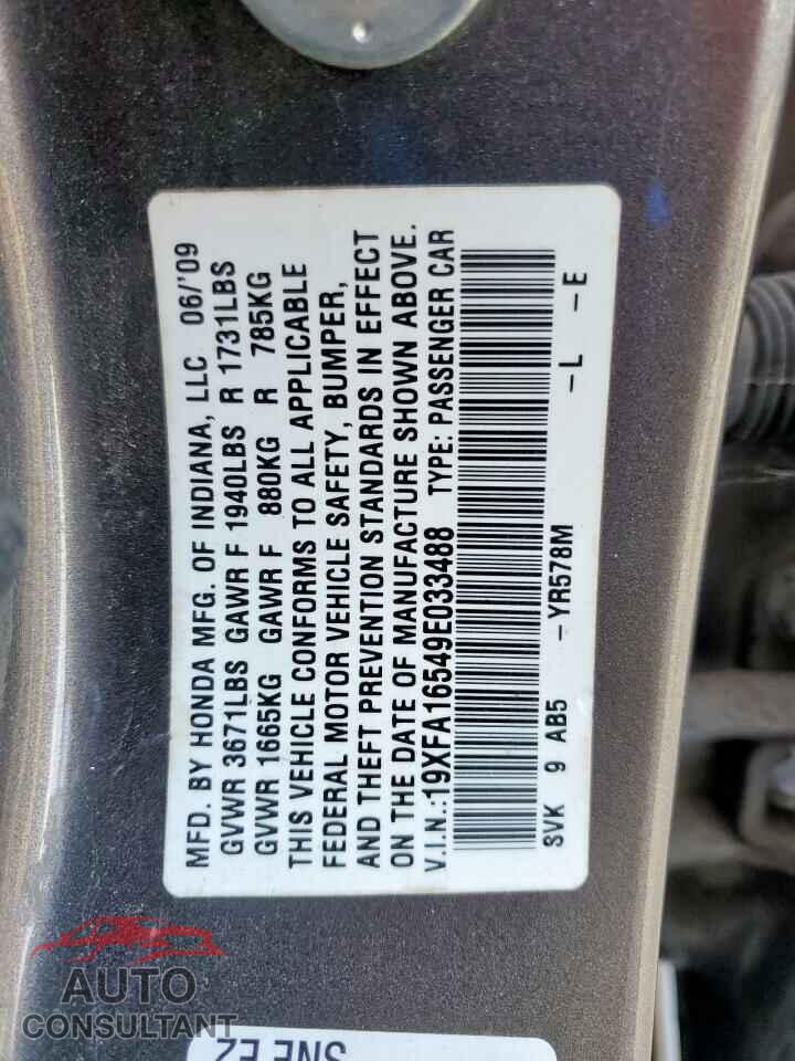 HONDA CIVIC 2009 - 19XFA16549E033488