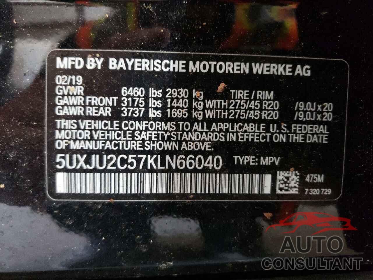BMW X5 2019 - 5UXJU2C57KLN66040