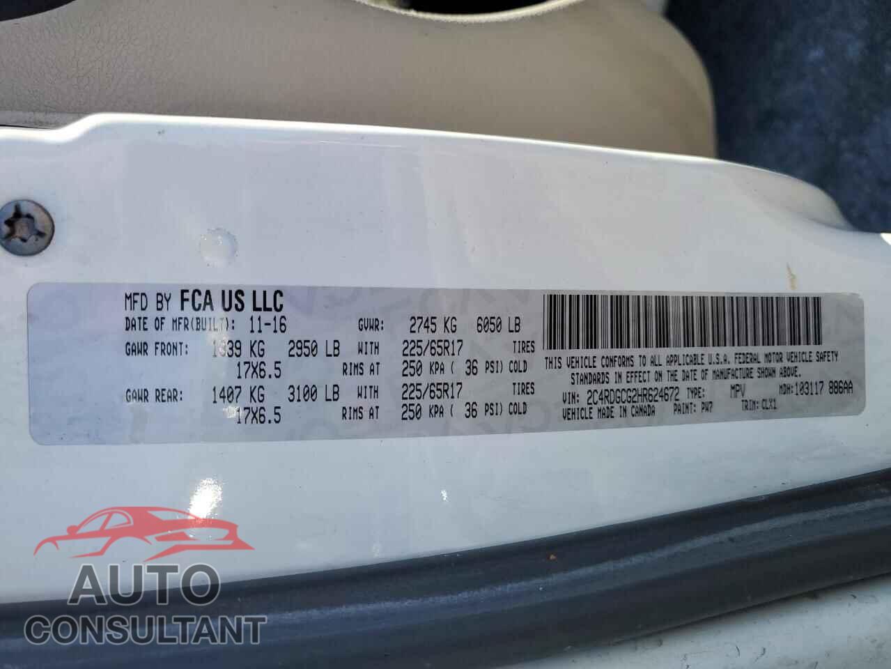DODGE CARAVAN 2017 - 2C4RDGCG2HR624672