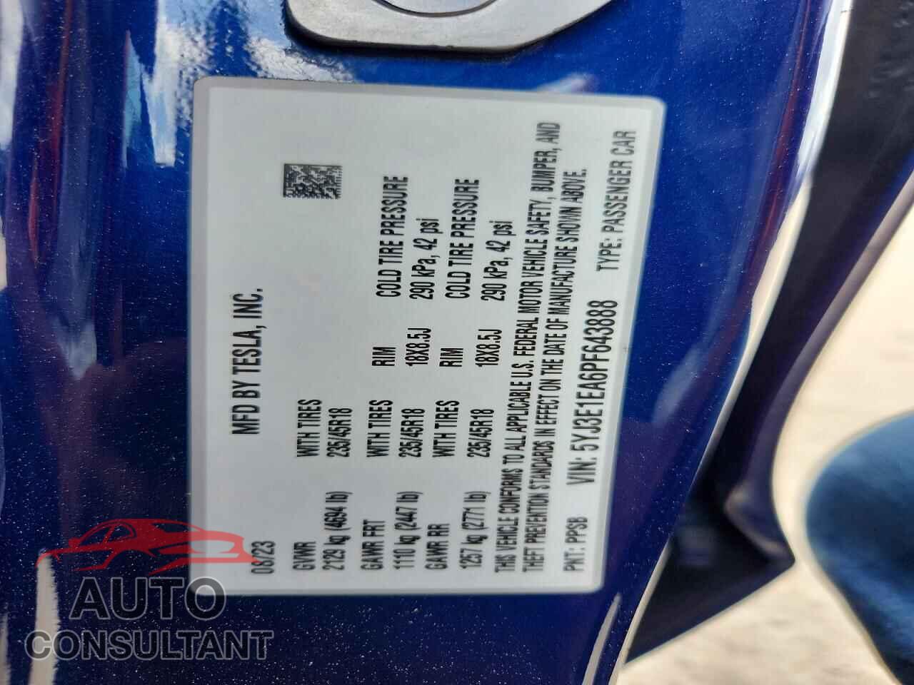TESLA MODEL 3 2023 - 5YJ3E1EA6PF643888