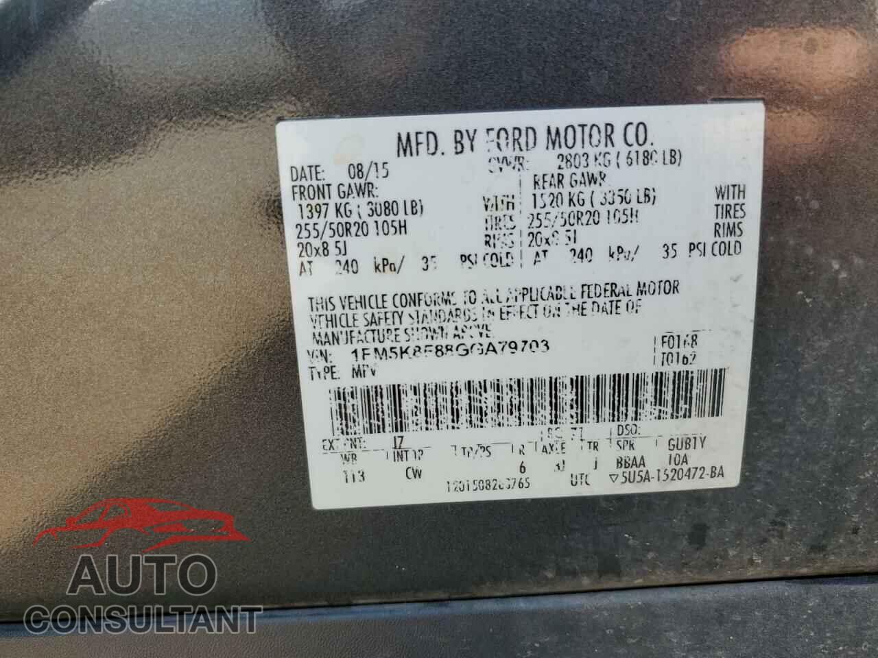 FORD EXPLORER 2016 - 1FM5K8F88GGA79703