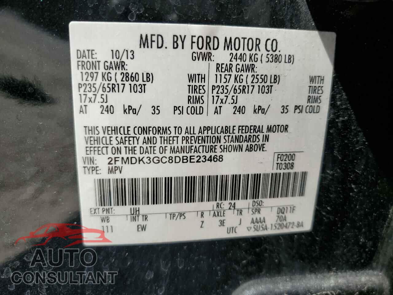 FORD EDGE 2013 - 2FMDK3GC8DBE23468