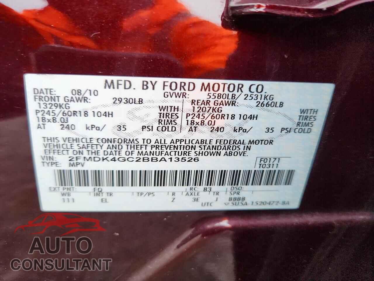 FORD EDGE 2011 - 2FMDK4GC2BBA13526