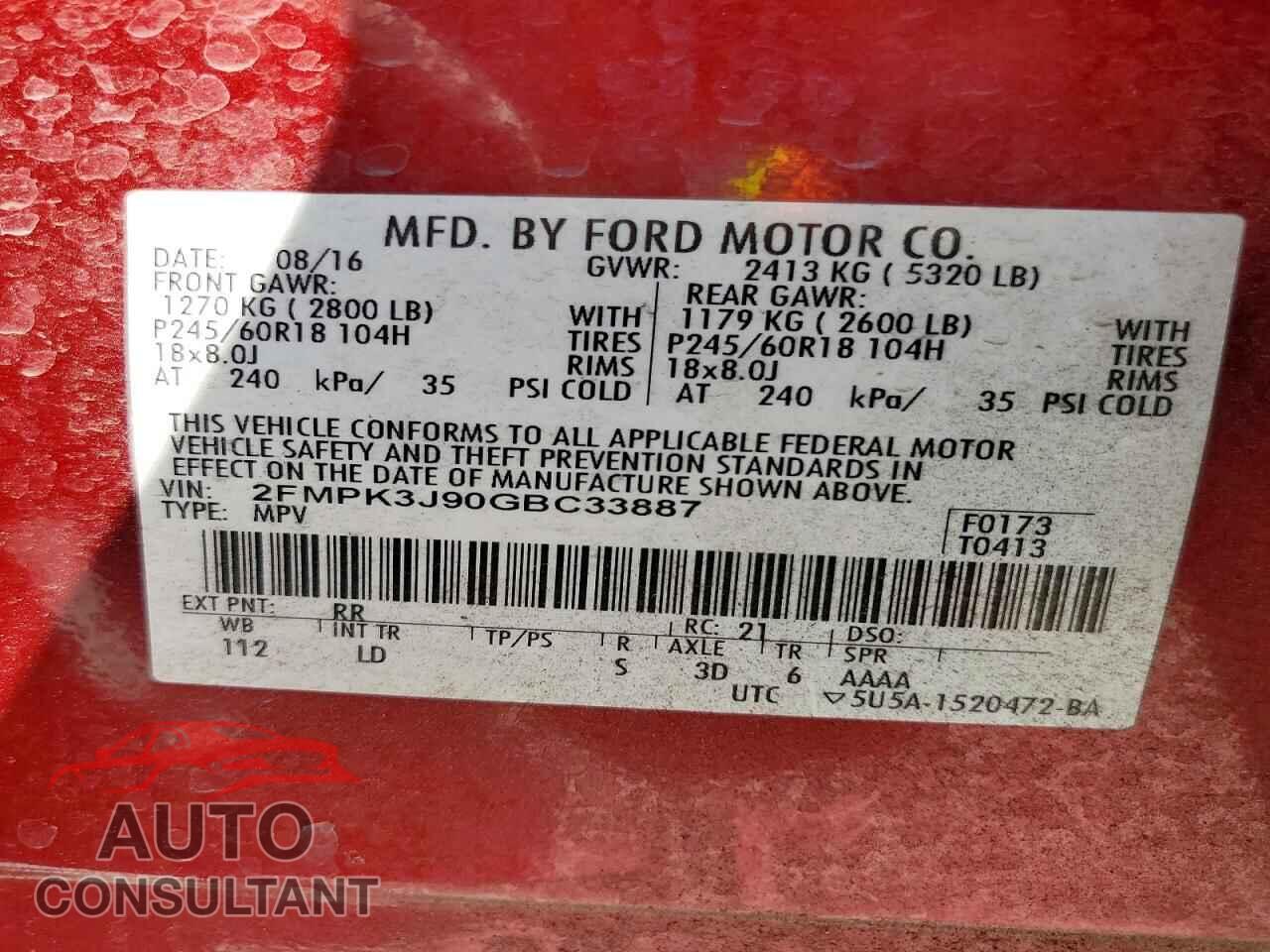 FORD EDGE 2016 - 2FMPK3J90GBC33887